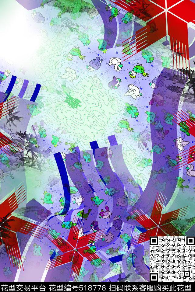 几何风景丝巾长巾数码印花华亿平台下载（图片编号: 518776） - 瓦栏（Walan）