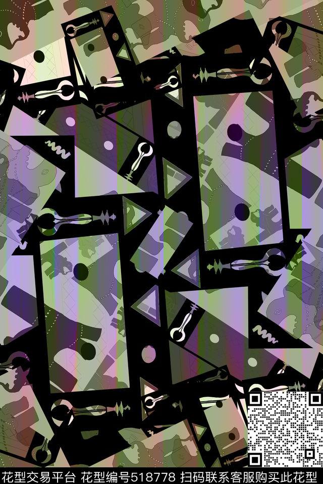 抽象几何复古男女混搭数码印花华亿平台下载（图片编号: 518778） - 瓦栏（Walan）