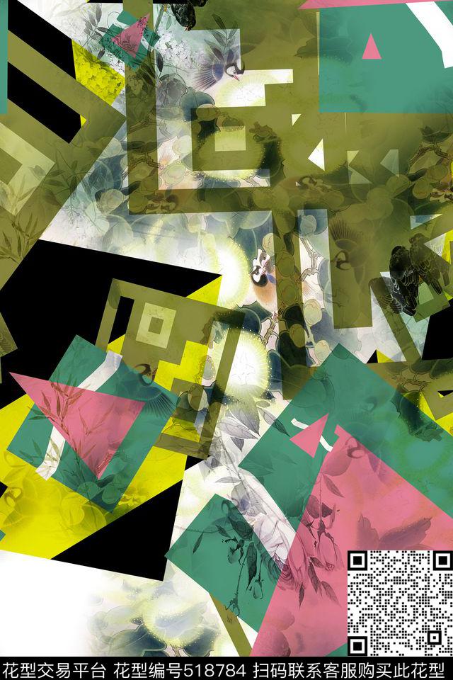 几何植物风景女装连衣裙数码印花华亿平台下载（图片编号: 518784） - 瓦栏（Walan）