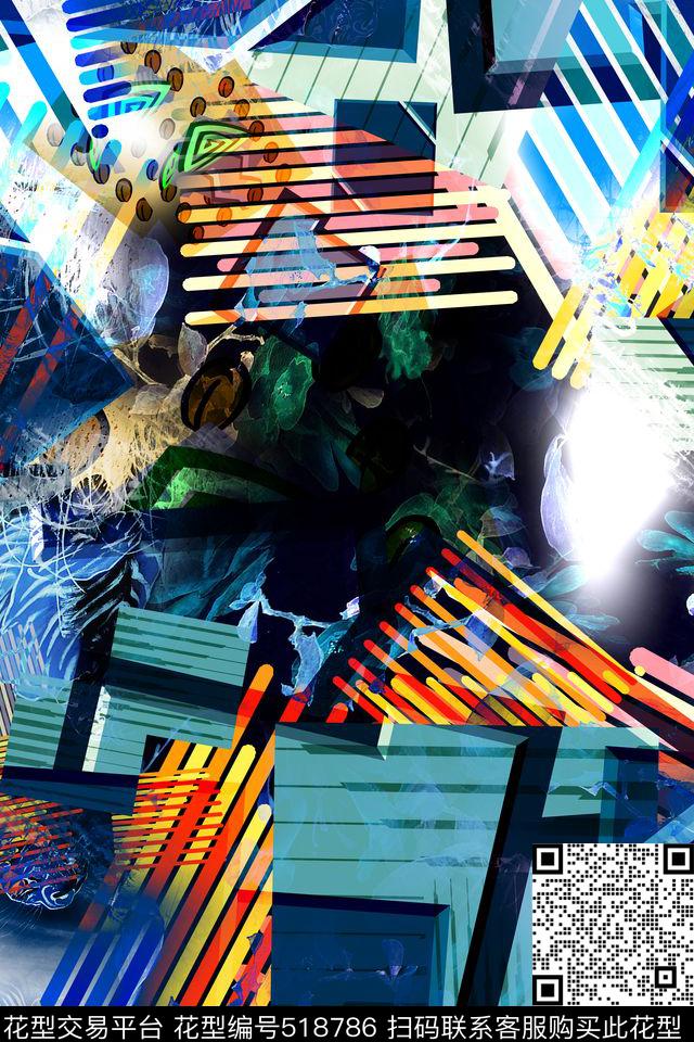 抽象几何动物植物数码印花华亿平台下载（图片编号: 518786） - 瓦栏（Walan）