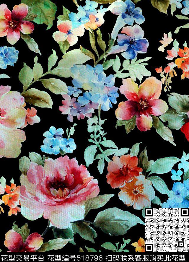 时尚潮流花卉数码印花华亿平台下载（图片编号: 518796） - 瓦栏（Walan）