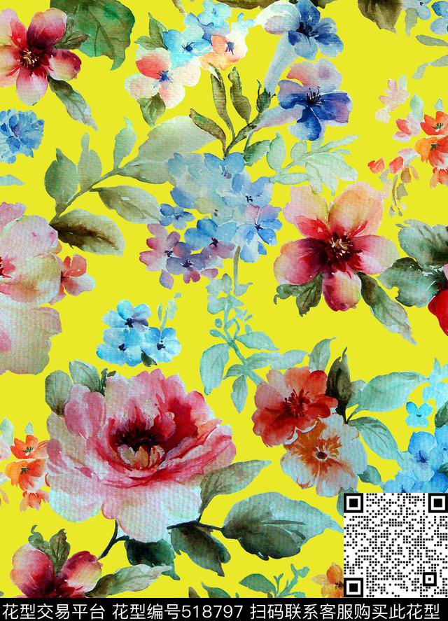 时尚潮流花卉数码印花华亿平台下载（图片编号: 518797） - 瓦栏（Walan）