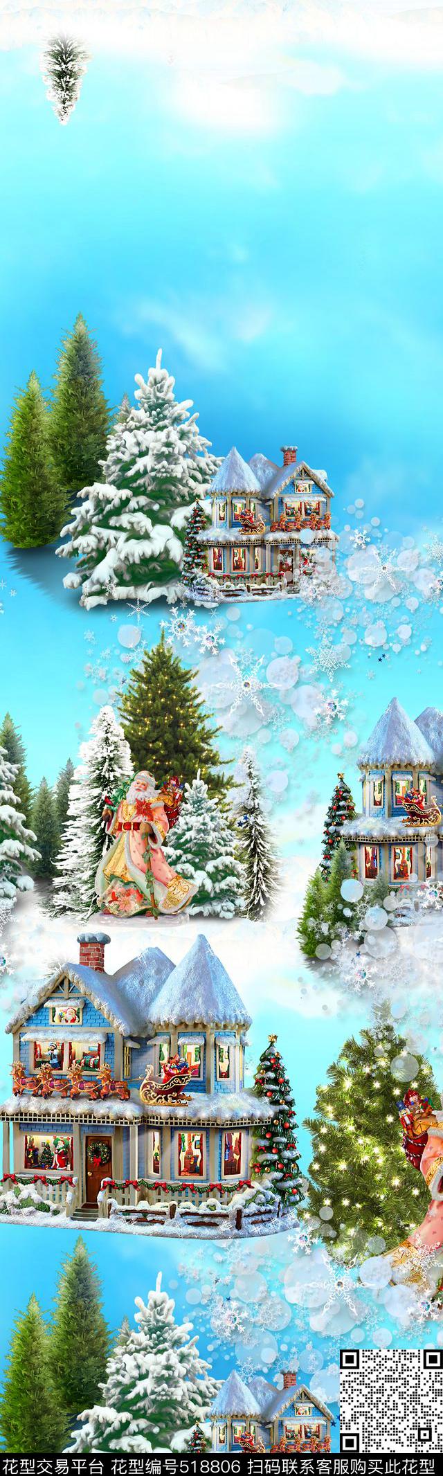 欧美手绘童话梦幻圣诞老人城堡流行时尚数码印花华亿平台下载（图片编号: 518806） - 瓦栏（Walan）
