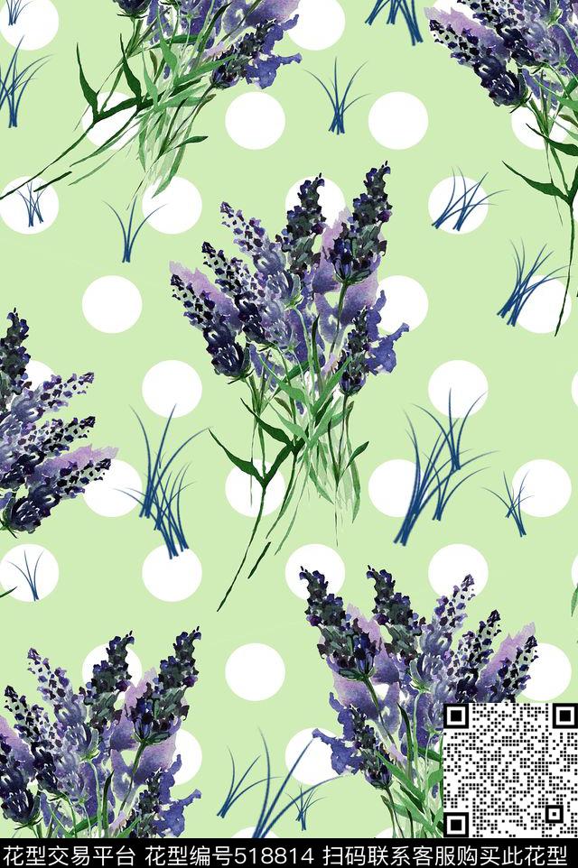 波点小清新紫花数码印花华亿平台下载（图片编号: 518814） - 瓦栏（Walan）