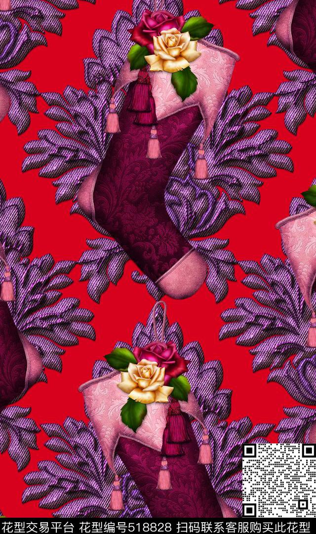 欧美手绘童话圣诞袜子流行时尚数码印花华亿平台下载（图片编号: 518828） - 瓦栏（Walan）