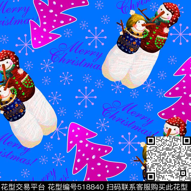 欧美手绘童话雪人几何圣诞树花卉流行时尚数码印花华亿平台下载（图片编号: 518840） - 瓦栏（Walan）