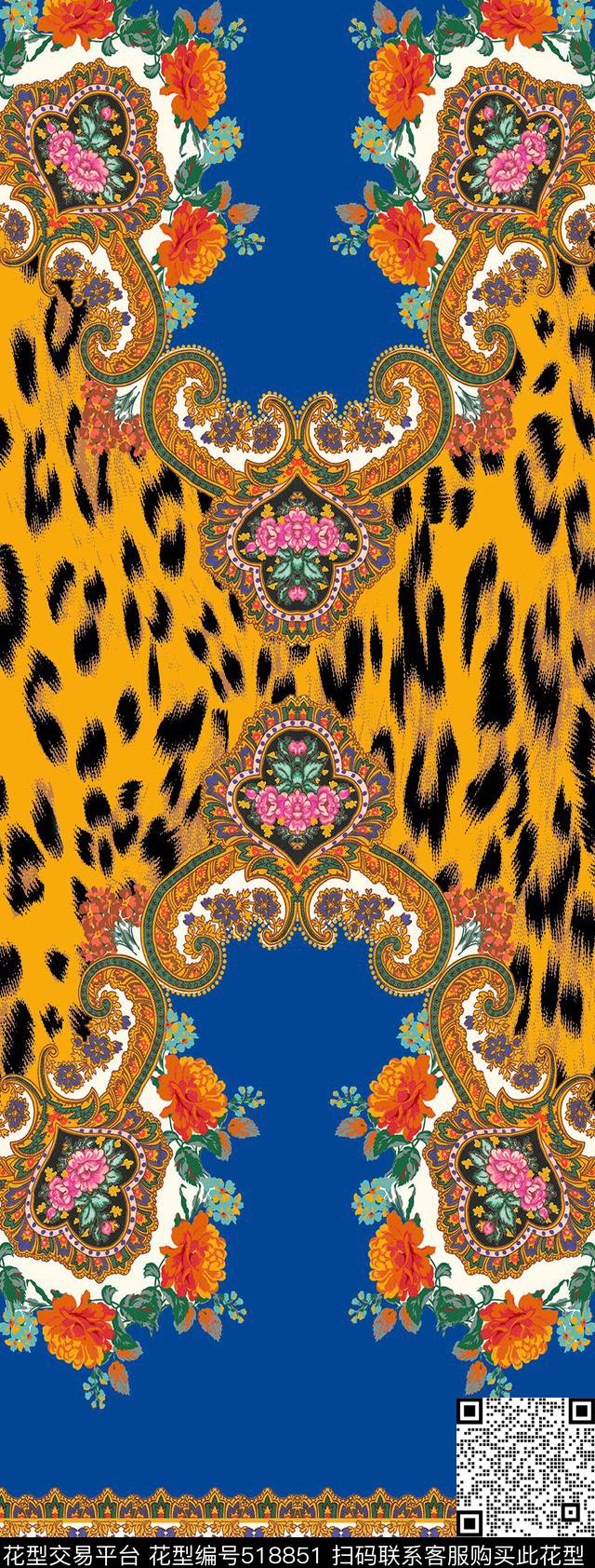 定位豹纹几何花卉名族传统印花华亿平台下载（图片编号: 518851） - 瓦栏（Walan）