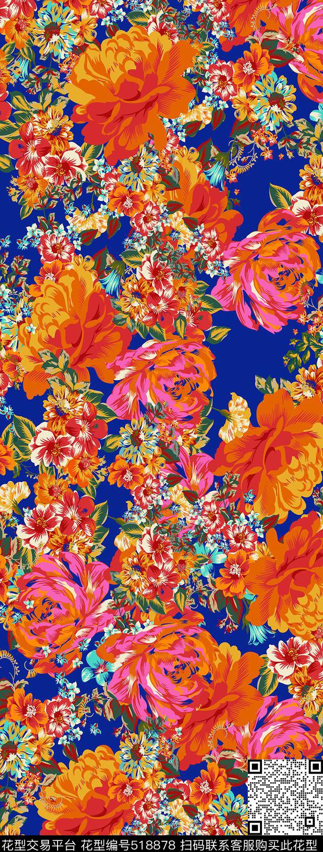 花卉满花中老年传统印花华亿平台下载（图片编号: 518878） - 瓦栏（Walan）