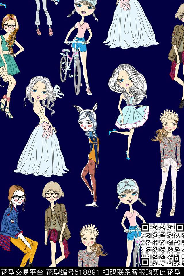 时尚女人手绘数码印花华亿平台下载（图片编号: 518891） - 瓦栏（Walan）