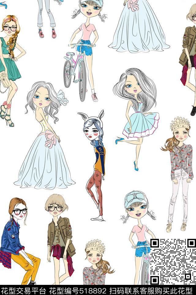 时尚女人手绘数码印花华亿平台下载（图片编号: 518892） - 瓦栏（Walan）