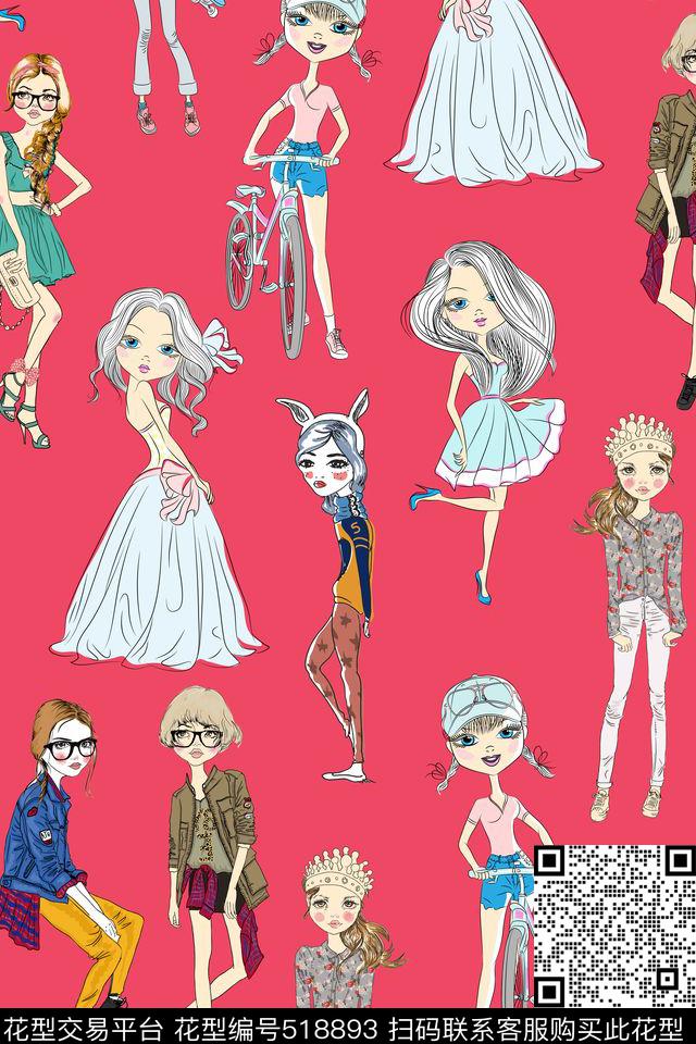 时尚女人手绘数码印花华亿平台下载（图片编号: 518893） - 瓦栏（Walan）