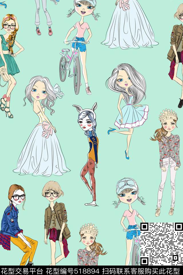 时尚女人手绘数码印花华亿平台下载（图片编号: 518894） - 瓦栏（Walan）