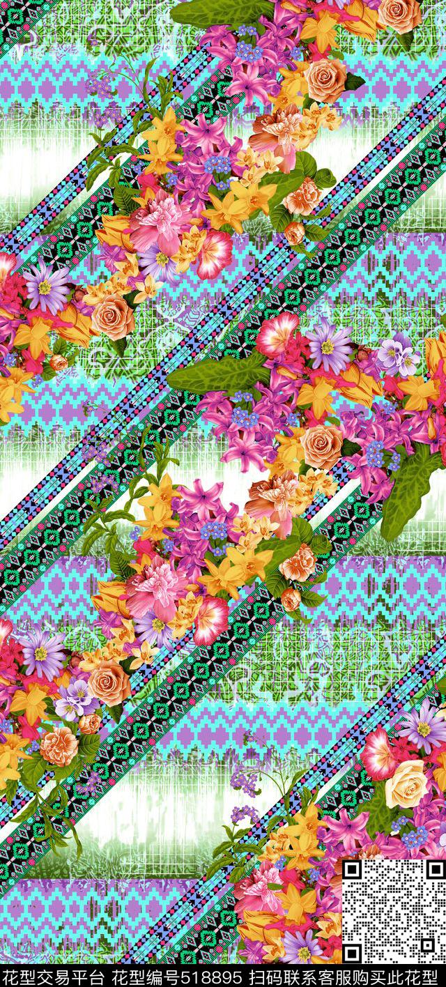 百合花花卉玫瑰数码印花华亿平台下载（图片编号: 518895） - 瓦栏（Walan）
