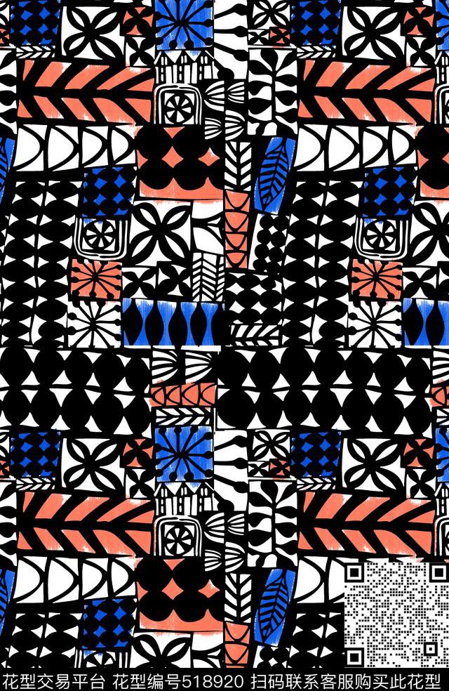 手绘几何线条传统印花华亿平台下载（图片编号: 518920） - 瓦栏（Walan）