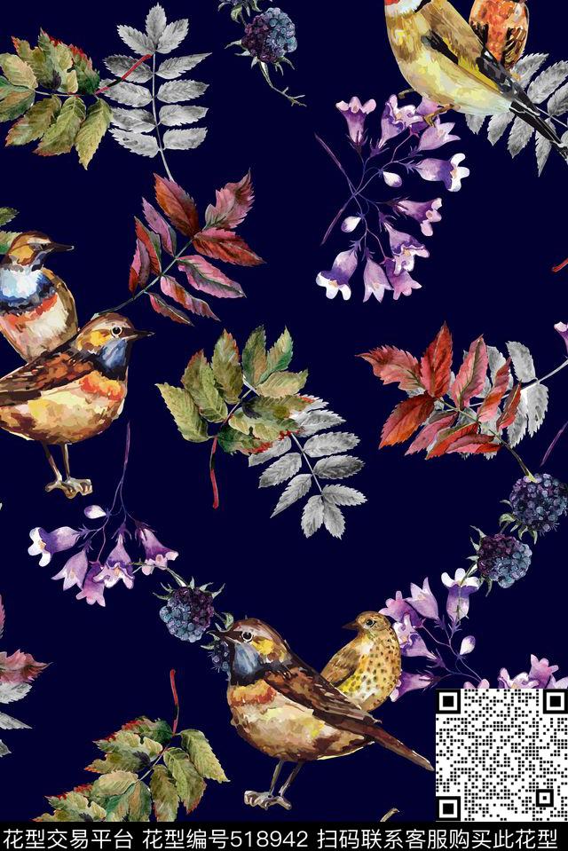 动物鸟秋数码印花华亿平台下载（图片编号: 518942） - 瓦栏（Walan）