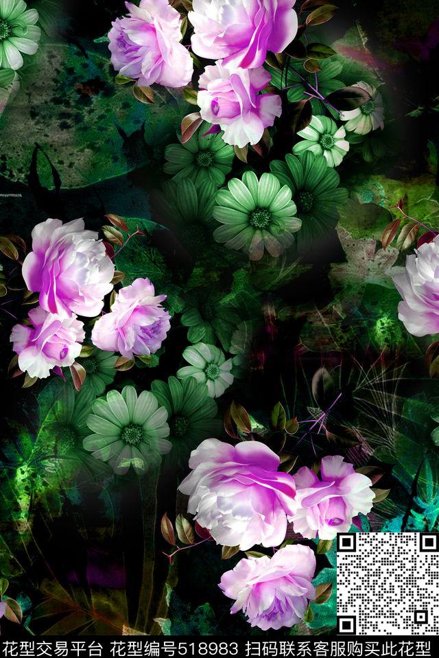 春夏花卉时尚数码印花华亿平台下载（图片编号: 518983） - 瓦栏（Walan）