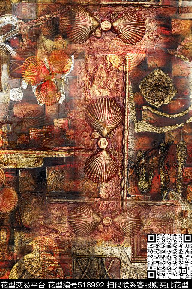 复古复古油画肌理浮雕效果珠宝大牌男士秋冬装衬衫面料数码印花华亿平台下载（图片编号: 518992） - 瓦栏（Walan）