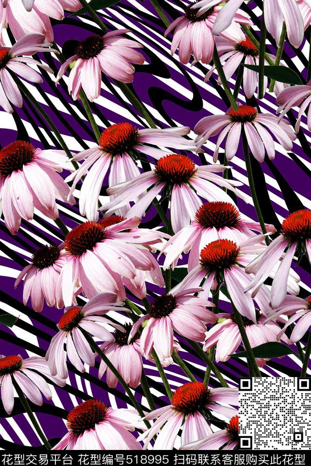 动感花朵时尚大气数码印花华亿平台下载（图片编号: 518995） - 瓦栏（Walan）