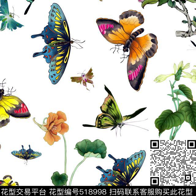 蝴蝶时尚流行中国画数码印花华亿平台下载（图片编号: 518998） - 瓦栏（Walan）