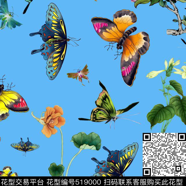 蝴蝶时尚流行中国画数码印花华亿平台下载（图片编号: 519000） - 瓦栏（Walan）
