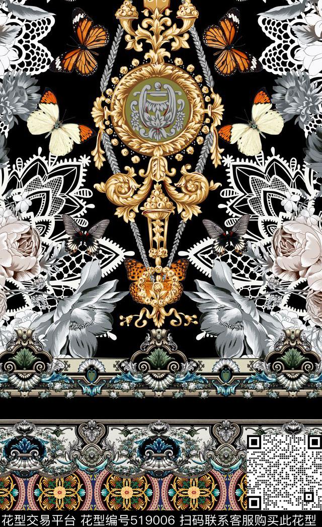 潮流复古宫廷风欧式定位女装数码印花数码印花华亿平台下载（图片编号: 519006） - 瓦栏（Walan）