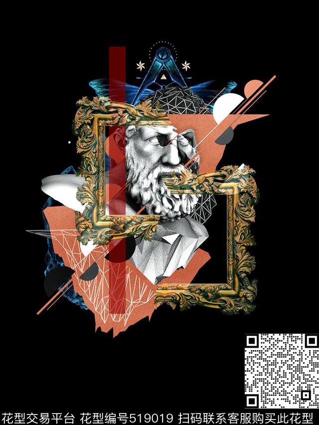 几何流行时尚石膏像数码印花华亿平台下载（图片编号: 519019） - 瓦栏（Walan）