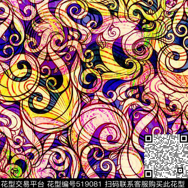 时尚花纹独幅定位数码印花华亿平台下载（图片编号: 519081） - 瓦栏（Walan）