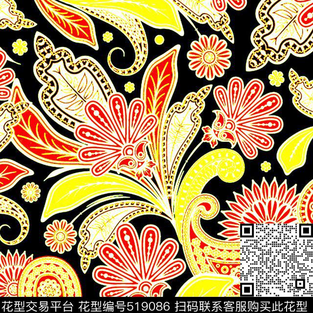 时尚个性佩斯利涡旋纹丝巾数码印花华亿平台下载（图片编号: 519086） - 瓦栏（Walan）