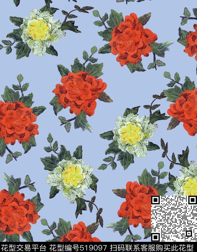 原创花卉优雅数码印花华亿平台下载（图片编号: 519097） - 瓦栏（Walan）