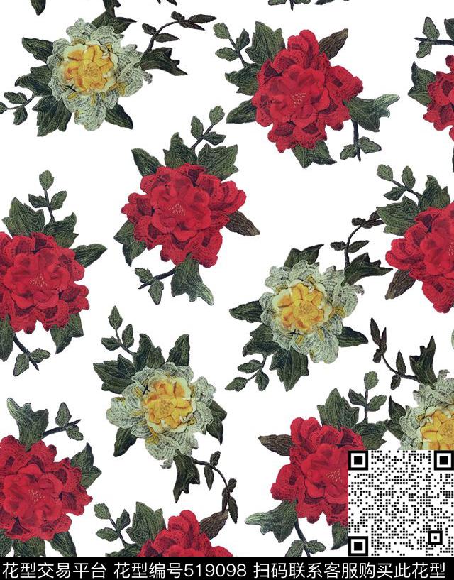 原创花卉优雅数码印花华亿平台下载（图片编号: 519098） - 瓦栏（Walan）
