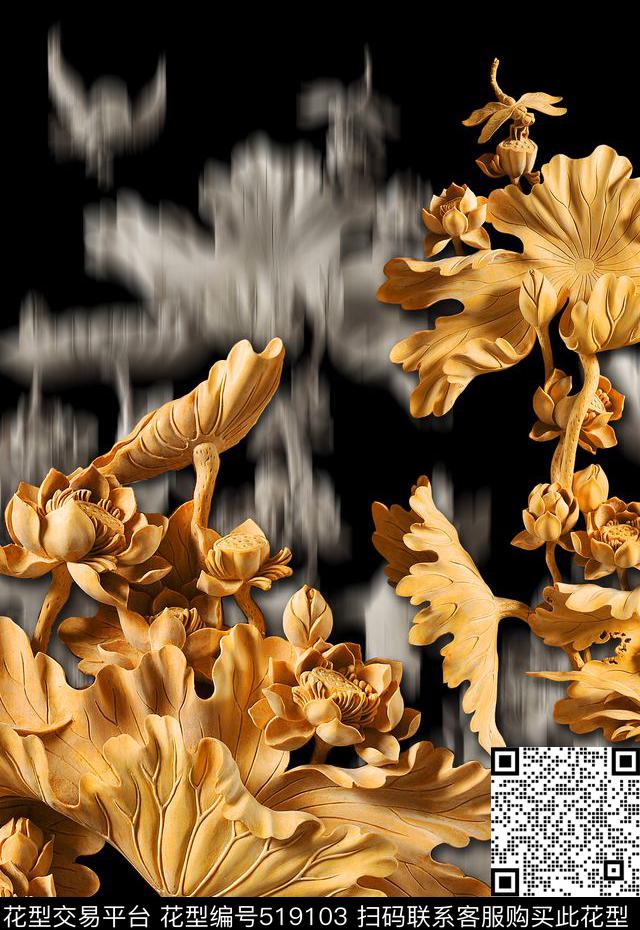 潮流时尚定位立体木雕花卉数码印花华亿平台下载（图片编号: 519103） - 瓦栏（Walan）