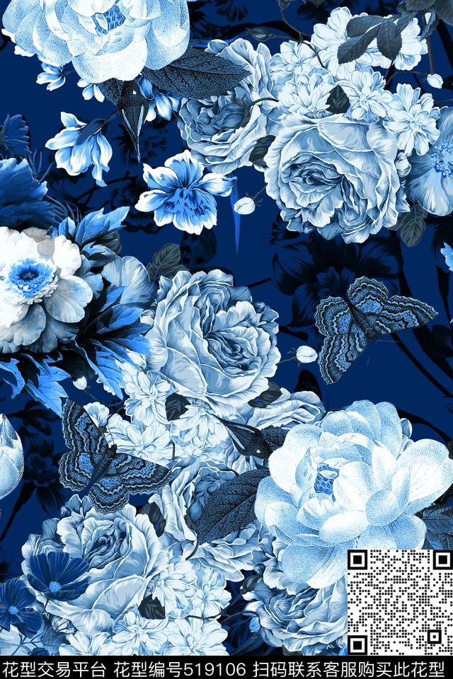 复古宫廷风花卉旗袍华亿平台大牌女装男士衬衫数码印花华亿平台下载（图片编号: 519106） - 瓦栏（Walan）
