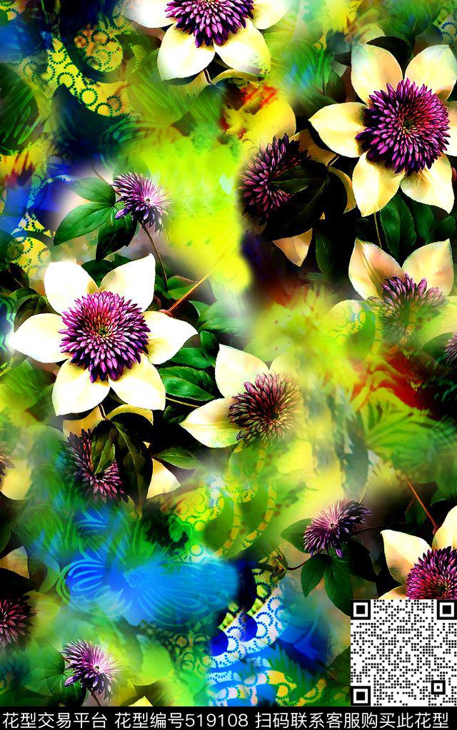 花卉春夏时尚中国风数码数码印花华亿平台下载（图片编号: 519108） - 瓦栏（Walan）