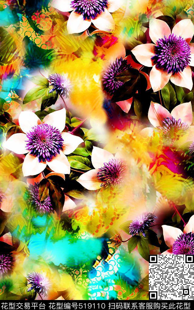 花卉春夏时尚中国风数码数码印花华亿平台下载（图片编号: 519110） - 瓦栏（Walan）