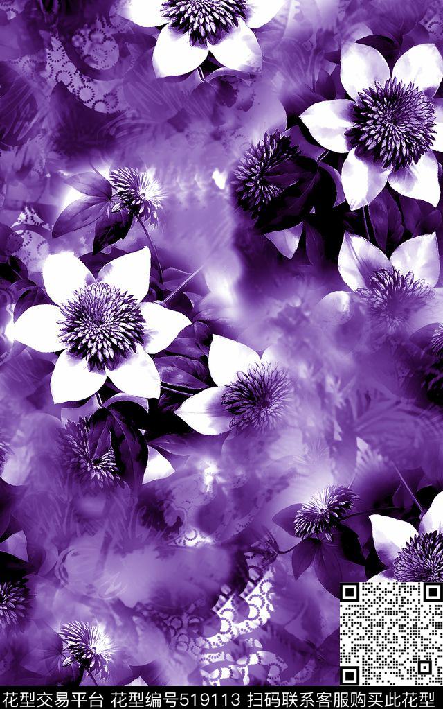 花卉春夏时尚中国风数码数码印花华亿平台下载（图片编号: 519113） - 瓦栏（Walan）