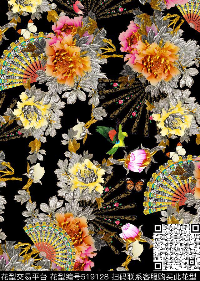 潮流时尚立体牡丹花中国风数码印花华亿平台下载（图片编号: 519128） - 瓦栏（Walan）