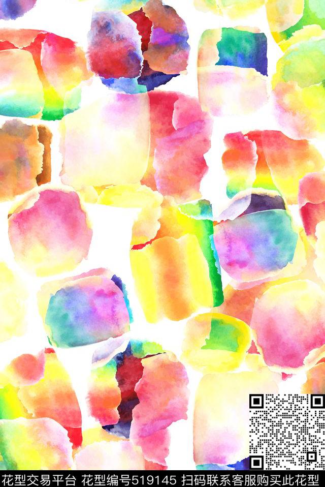 抽象水彩墨迹数码印花华亿平台下载（图片编号: 519145） - 瓦栏（Walan）