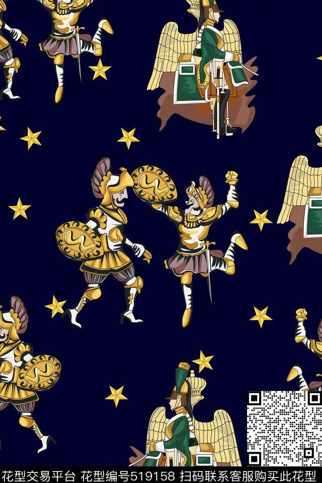 复古人偶星星传统印花华亿平台下载（图片编号: 519158） - 瓦栏（Walan）