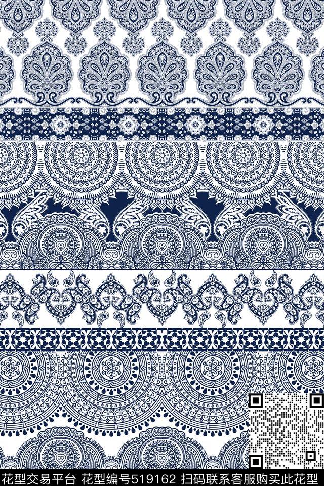 民族风佩斯利靛蓝花纹传统印花华亿平台下载（图片编号: 519162） - 瓦栏（Walan）