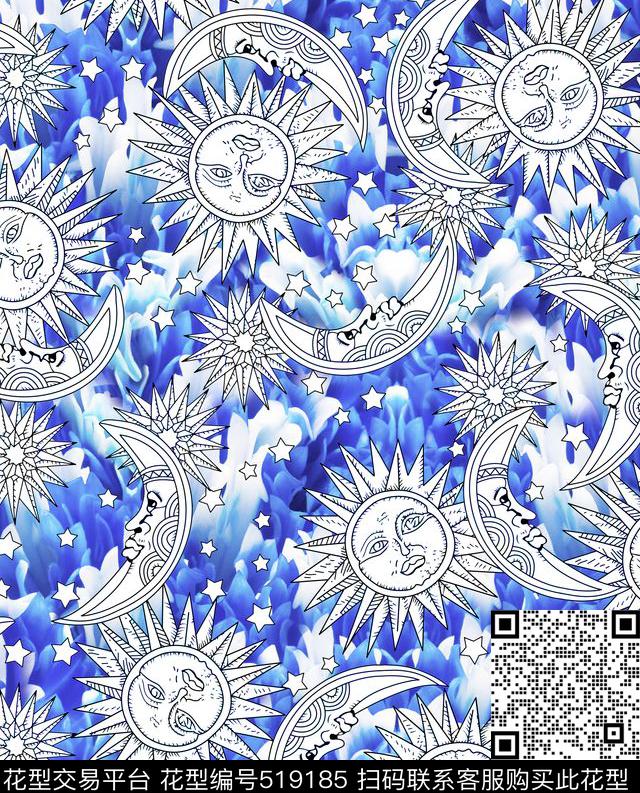 流行时尚手绘幻彩月亮湾花卉欧美数码印花华亿平台下载（图片编号: 519185） - 瓦栏（Walan）