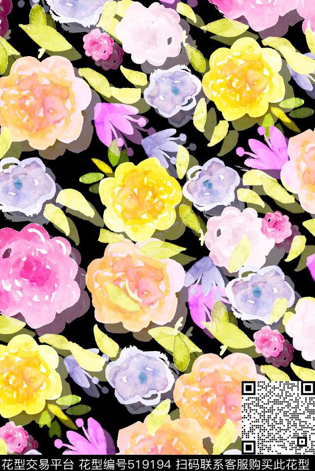 绚丽水彩水墨数码印花华亿平台下载（图片编号: 519194） - 瓦栏（Walan）