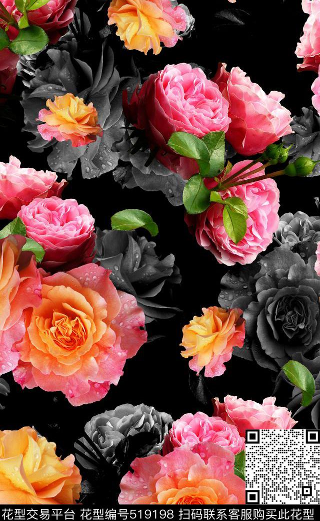 花卉真实高清女装潮牌连衣裙数码印花数码印花华亿平台下载（图片编号: 519198） - 瓦栏（Walan）