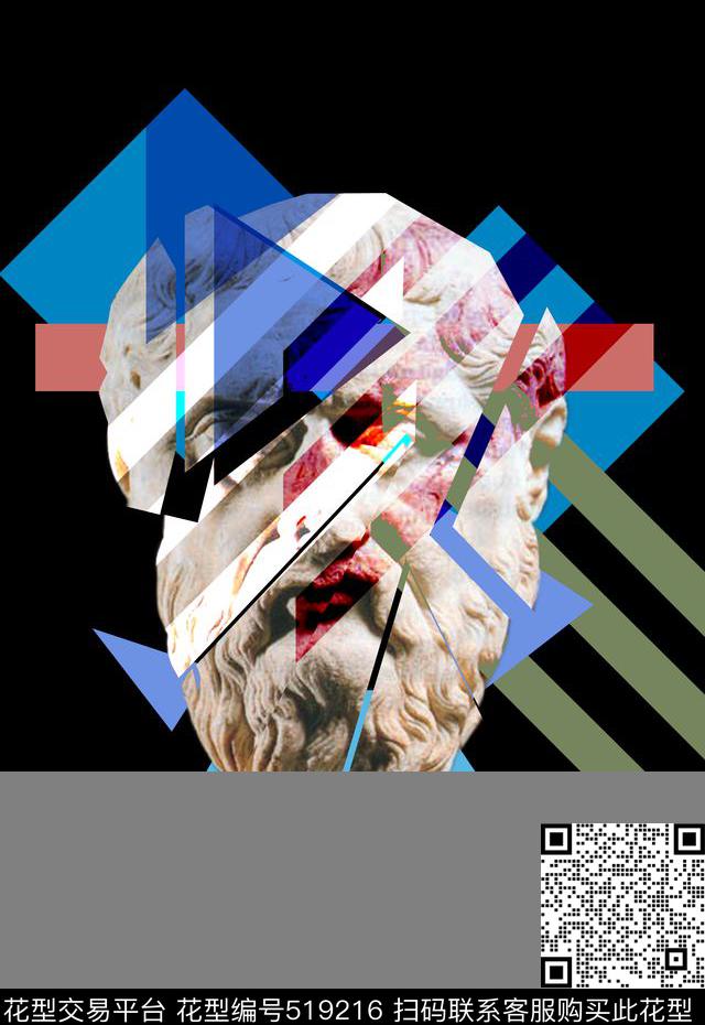 时尚潮流石膏头像条纹拼贴定位数码男装数码印花华亿平台下载（图片编号: 519216） - 瓦栏（Walan）