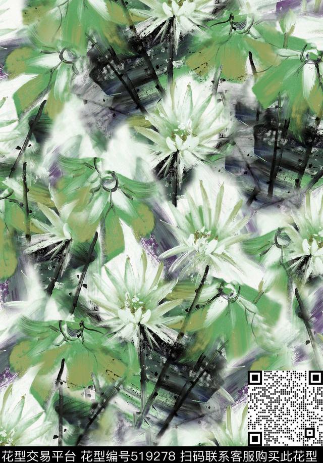 花卉抽象女装数码印花华亿平台下载（图片编号: 519278） - 瓦栏（Walan）