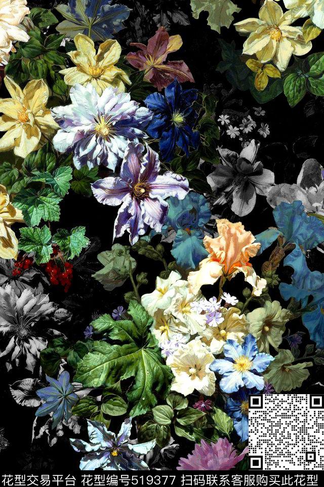 时尚油画花卉数码印花华亿平台下载（图片编号: 519377） - 瓦栏（Walan）