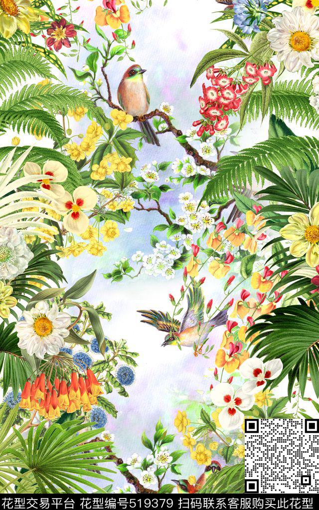 时尚棕榈树花卉数码印花华亿平台下载（图片编号: 519379） - 瓦栏（Walan）