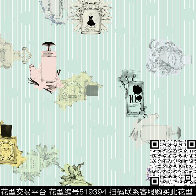 时尚水彩香水条纹数码印花华亿平台下载（图片编号: 519394） - 瓦栏（Walan）