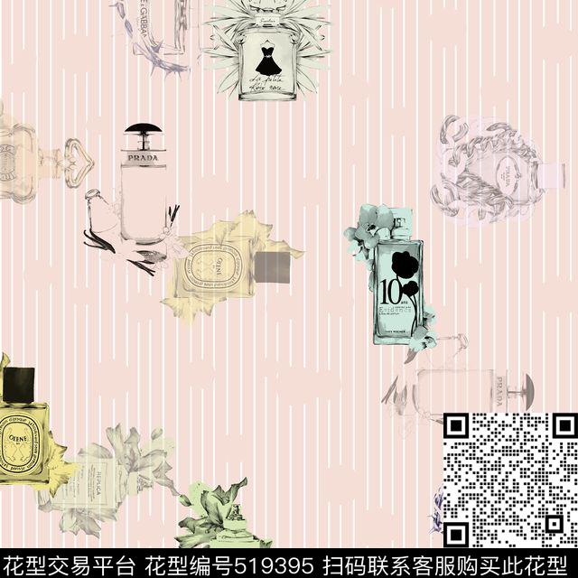 时尚水彩香水条纹数码印花华亿平台下载（图片编号: 519395） - 瓦栏（Walan）