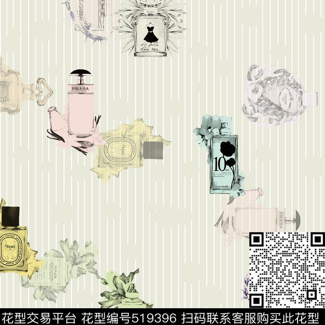时尚水彩香水条纹数码印花华亿平台下载（图片编号: 519396） - 瓦栏（Walan）