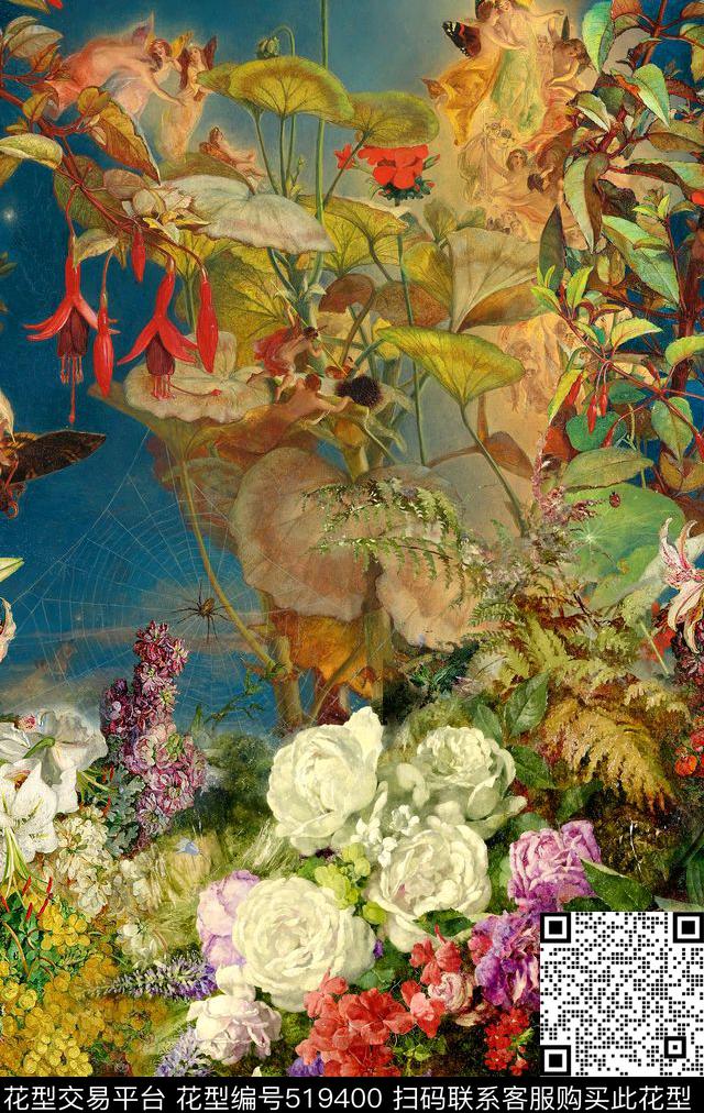 时尚油画花卉数码印花华亿平台下载（图片编号: 519400） - 瓦栏（Walan）